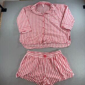 Joyspun Women's XL Pink Stripe Button Top Shorts Pajama Set 16-18